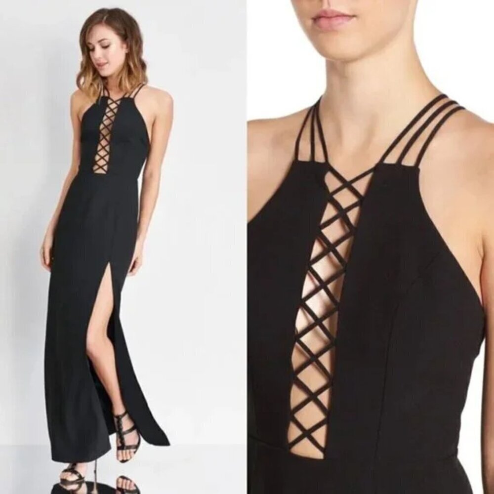 NBD Revolve "Isla" Criss Cross Maxi Gown in Black Sz. S NWT